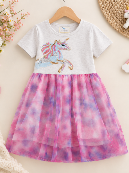 Pink Unicorn Twirl Dress