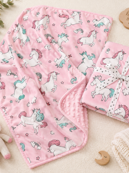 Unicorn minky dots baby blanket