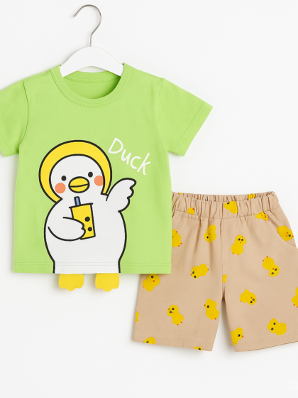 Duck Printed Tee with Beige Shorts