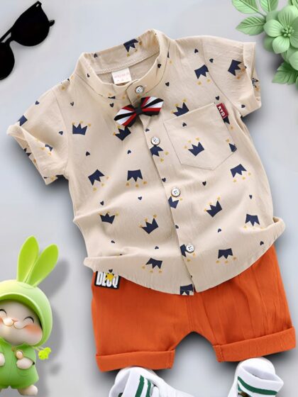 Orange and beige Shorts set